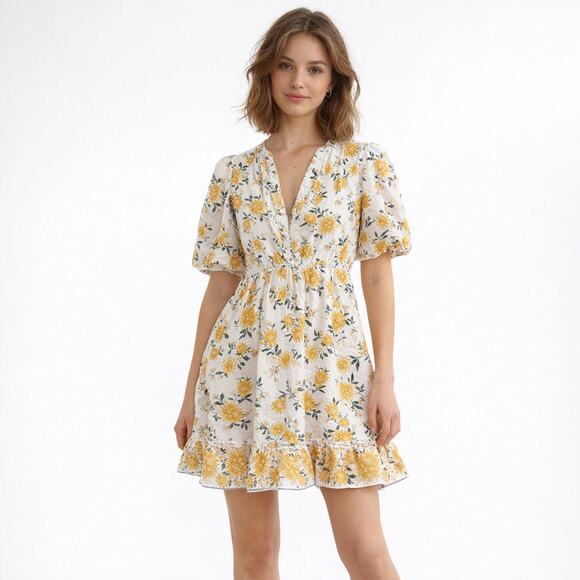 Joie Dresses & Skirts - Joie Floral Tiered Puff Sleeve Amelian Mini dress Size 8 Cotton